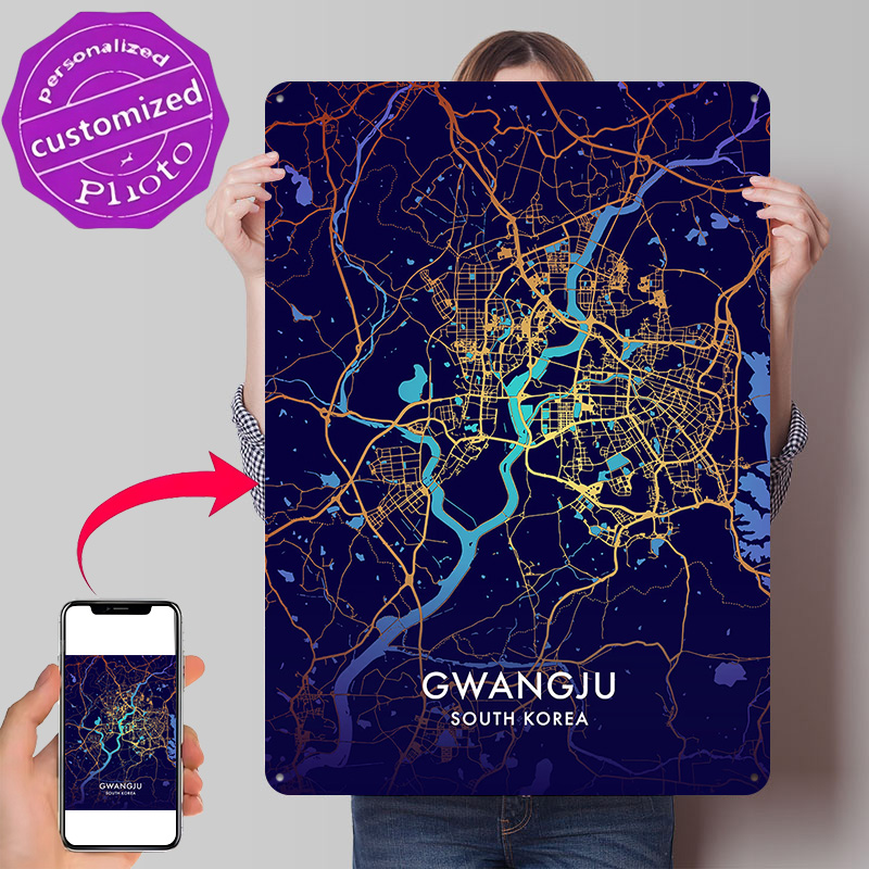 Custom Map Poster - Gwangju Stadkaart 3D Textuur Metalen Poster