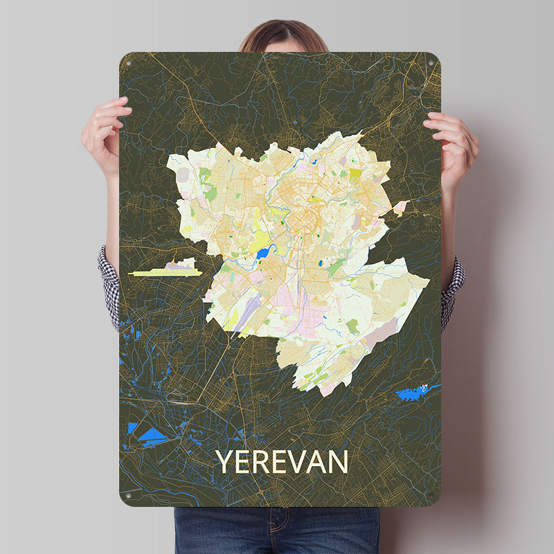 Custom Map Poster - Yerevan stadskaart blikken poster op maat