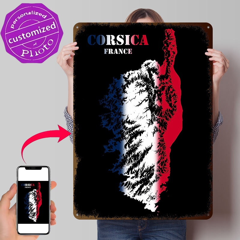 Custom Map Poster - Corsica Frankrijk topografische contourreliëfkaart metalen poster