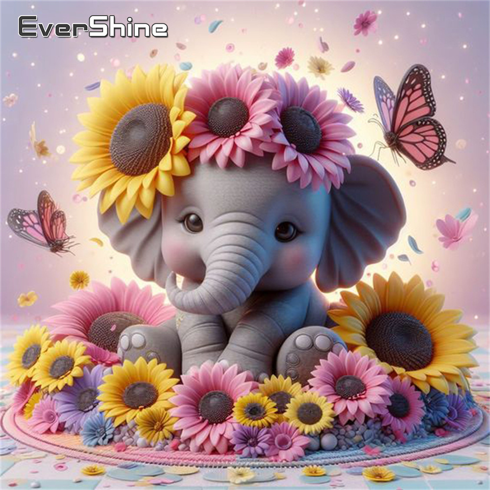 Photo Mosaic Print - Evershine Olifant Diamant Schilderij Dier Kruissteek
